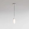 The Ottavino pendant light features a modern cylindrical design with ribbed glass and polished chrome detailing. IP44 rated and safe for use in bathrooms.