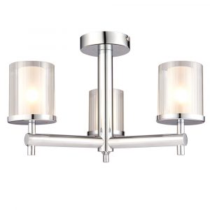 The Britton ceiling light is a 3 lamp light, featuring a modern and clean design. Finished in chrome effect plate with clear, ridged cylindrical glass shades.