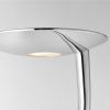 Close up of the Rimini floor light's lamp with chrome finish and frosted glass shade at the bottom.