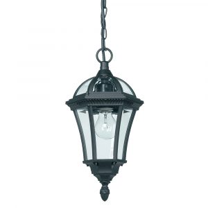The Drayton pendant light features a traditional die cast aluminium post lantern in a matt black finish. IP44 rated and suitable for outdoor lighting.