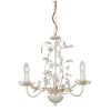 The Lullaby pendant light features a 3 light chandelier with intricate flower detailing and glass drop beads. Constructed of steel and clear/pearl acrylic, the pendant has a cream and gold effect finish.