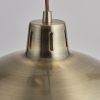 Shows a close up of the Polka pendant light lamp shade. The pendant features a traditional design with a rise and fall suspension system in a brass plate finish. Height adjustable from a range of 92cm to 198cm.