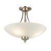 The Welles ceiling light features and elegant design with 3 lamps and a white painted glass shade with subtle line pattern. Has a satin chrome finish.