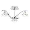 The Langella ceiling light has 3 curved chrome plated arms that finish in clear faceted crystal lamps.