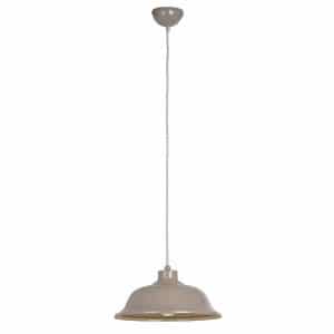 The Laughton pendant light features a gloss stone painted finish in slate grey and cream braided suspension.