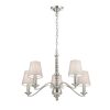 The Astaire pendant light blends classic styling with modern flair with this five light chandelier. Features a satin nickel finish and natural cotton shades.