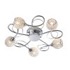 The Aherne ceiling light has 5 curved arms in a polished chrome finish ending in mesh shades encrusted with clear glass beads.