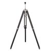 The Tripod floor light (base only) features a dark stained mango wooden base in the style of a tripod with bright nickel detailing and adjustable legs.