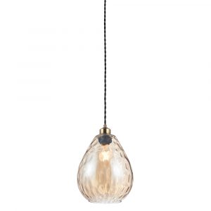 The Eileen pendant shade features cognac coloured, curved glass with ripples, creating a beautiful lighting effect. Requires pairing with a compatible cable set.