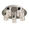 The Imperial ceiling light features five unique, clear glass shades with infused bubble details enclosing 5 x 5W warm white integrated LED's, all supported by a round, polished chrome base.