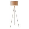 The Tri floor light features a modern tripod style design with three adjustable legs in a matt nickel finish with a grey linen shade.