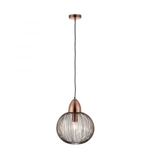 The Nicola pendant light features an industrial style design with delicate, spherical wire cage with an antique copper finish.