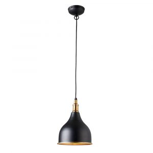 The Dickens pendant light features a stylish design, with a curved shade in two finishes - matt black on the exterior, and solid brass on the interior.