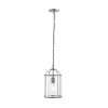 The Lambeth pendant light features a steel framework in a satin nickel finish, with clear glass enclosing the lamp.