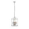 The Lambeth pendant light features a steel framework in a satin nickel finish, with clear glass enclosing four lamps.