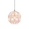 The Armour pendant light features a geometric design with alternating triangle shapes with mesh or as a clear cut out in a copper finish.