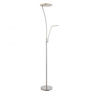 The Alassio floor light features an elegant design in satin chrome with a curved base and fully adjustable reading lamp at the centre of the stand. The main light has an integrated 18W LED lamp, and the reading light has an integrated 6W LED lamp.