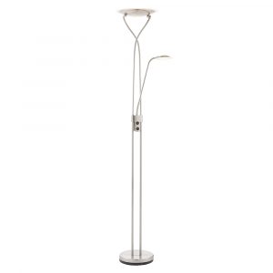 The Livorno floor light features an elegant design with beautiful twisting arms supporting the uplight. The light has an additional adjustable reading lamp. Easy-to-reach dual on/off switches are placed centrally on the light stand. Complete with integrated 18W LED in warm white. Satin chrome finish.