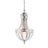 The Vienna pendant light features a half spherical design with sweeping arms that extend upward. Comes in a decorative bright nickel metalwork and clear glass.
