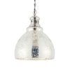 Close up of the Darna pendant light shade when the pendant is off. The light features a vintage design with mottled mercury glass to create a beautiful lighting effect. The base and lamp holder are finished in bright nickel plate.
