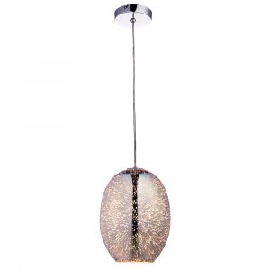 The Stellar pendant light features a beautiful design reminiscent of a firework in this chrome glass oval globe.