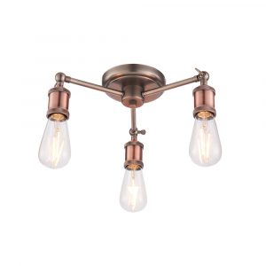 The Hal ceiling light features an industrial design finished in aged copper with 3 adjustable knuckles and knurled lamp holders that are compatible with LED lamps.