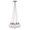 The Harbour pendant light features seven spherical shades with small integrated bubbles in the glass shade. Removable faceted glass beads rest at the bottom of the fitting. The base and lamp holder come in a chrome finish.