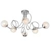 The Auria ceiling light has 6 looping arms finished in polished chrome each ending in a clear glass shade filled with a thin wire, which is threaded with glass beads.