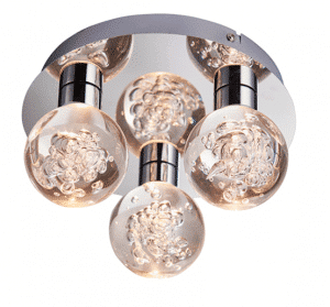 The Versa recessed light has a chrome base and bright, integrated LED in three clear acrylic sphere shades with bubble effect detailing. IP44 rated.