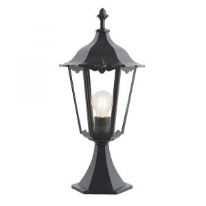 The Burford outdoor post light features a traditional lantern design with die cast aluminium in a matt black finish and clear glass panes.