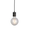 The Urban pendant light features an industrial design, with a lamp holder that has knurled detailing in modern black and a braided black suspension cable.