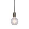 The Urban pendant light features an industrial design, with a lamp holder that has knurled detailing in antique brass and a braided black suspension cable.
