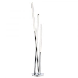 The Glacier floor light features three rods of different heights, each with polished stainless steel bottoms and clear acrylic tops with bubble effect. Each arm has an integrated 2W LED.