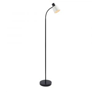The Ben floor light features a simple, modern design with sleek clean lines. The base is finished in matt black and the shade is finished in matt white. The head is flexible for easy adjustment.