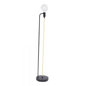 The Studio Floor Light has a traditional style, with a smart matt black finish and yellow braided cord extending from the lampholder to the base.