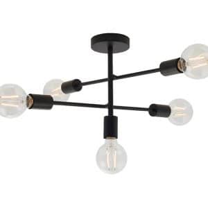 The Studio ceiling light has three, straight matt black arms which end in LED filament bulbs.