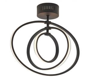 The Avali ceiling light has three spherical integrated LED hoops on the exterior with a monochrome black finish.