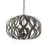 The Sirolo pendant light features overlapping abstract waves finished in antique brushed bronze enclosing 5 lamps.