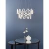 Shows the Cern pendant light hanging over a circular table in a blue room. The pendant is a double tiered fitting with integrated LED in a textured white finish. Features an abstract, uniformly wavy design.