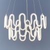 Shows a close up of the Cern pendant light against a blue backdrop. The pendant is a double tiered fitting with integrated LED in a textured white finish. Features an abstract, uniformly wavy design.