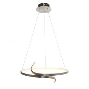The Rafe pendant light features an elegant twisted hoop with integrated inner LED in a satin nickel finish.