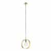 The Hoop pendant light features a modern hanging hoop with a brushed brass plated finish. The hoop encompasses the lamp which is fitted centrally.