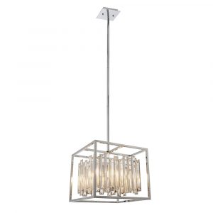 The Acadia pendant light features high quality bevelled glass crystals enclosed in a polished chrome frame with 4 lamps.