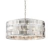 The Eldora pendant light features an ornate design, with hundreds of suspended hexagonal plates in a chrome plate finish.