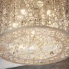 Shows a close up the base of the Fayola ceiling light's laser cut pattern in a chrome finish enclosing premium crystal bejewelled detailing and five lamps.