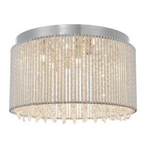The Galina ceiling light features a shade of delicate twisted chrome rods enclosing high quality K9 clear hanging crystals.