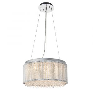 The Galina pendant light features a cylindrical design with thousands of high quality crystals housed within twisted polished chrome rods. Twelve lights are encased within the pendant.