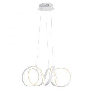 The Synergy pendant light with integrated 44w LED light has a continuous looping design with a sand white finish and an inner frosted diffuser.