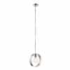 The Hoop pendant light features a modern hanging hoop with a brushed nickel plated finish. The hoop encompasses the lamp which is fitted centrally.