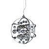 The Muni pendant light features a striking spherical design with metal arms in chrome. A mix of chrome and clear spheres hang from the fitting at various heights. This fitting measures ⌀60cm in diameter.